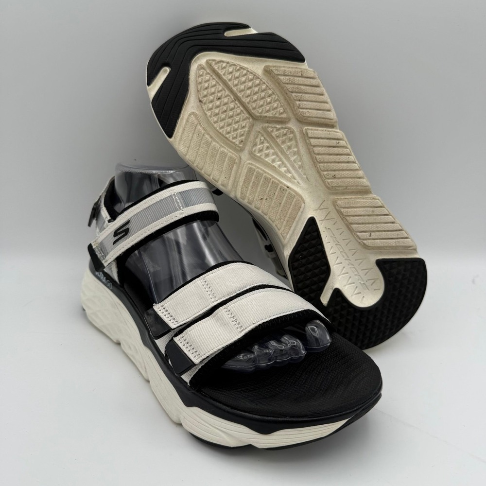 Women's Skechers Max Cushioning White Black Strappy Platform Sandals Size 9